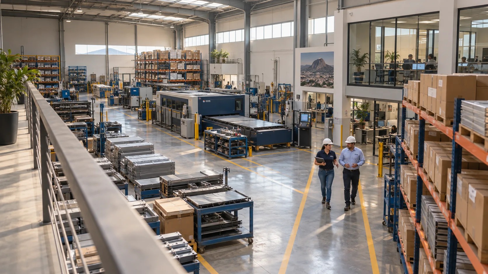 Instalaciones empresariales con maquinaria, inventario y dos responsables de operación