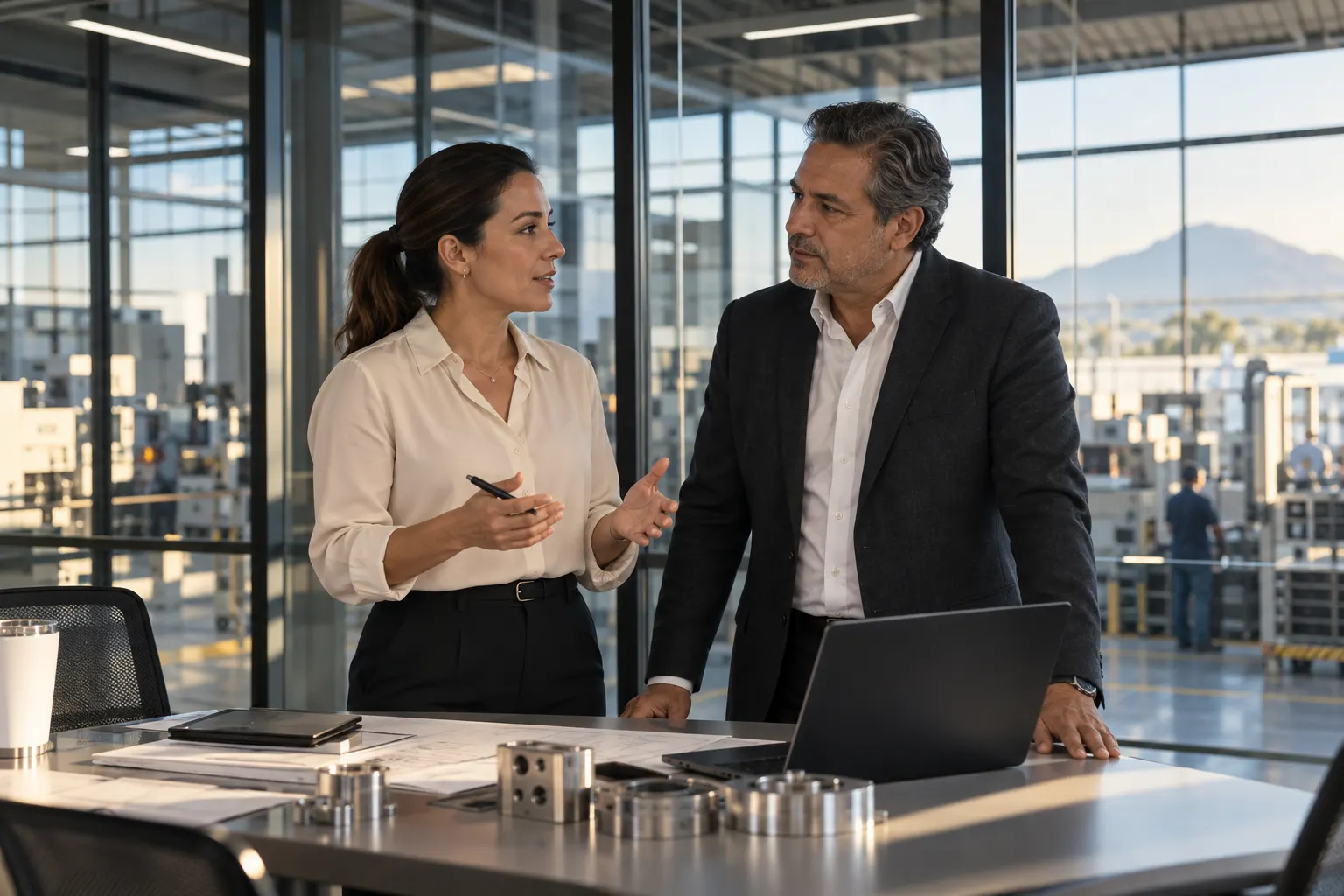 Dos líderes conversan sobre la operación de una empresa