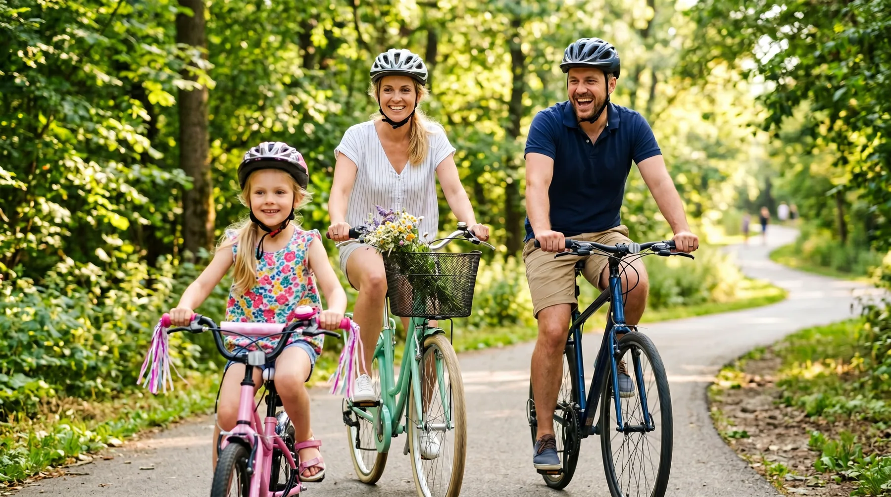 Familia disfrutando un paseo en bicicleta